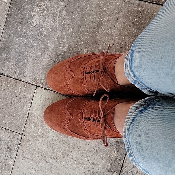 Garnet Hill Felisa Soft Oxford Sz 8.5 Made in Italy Suede Burnt Orange - Picture 4 of 13